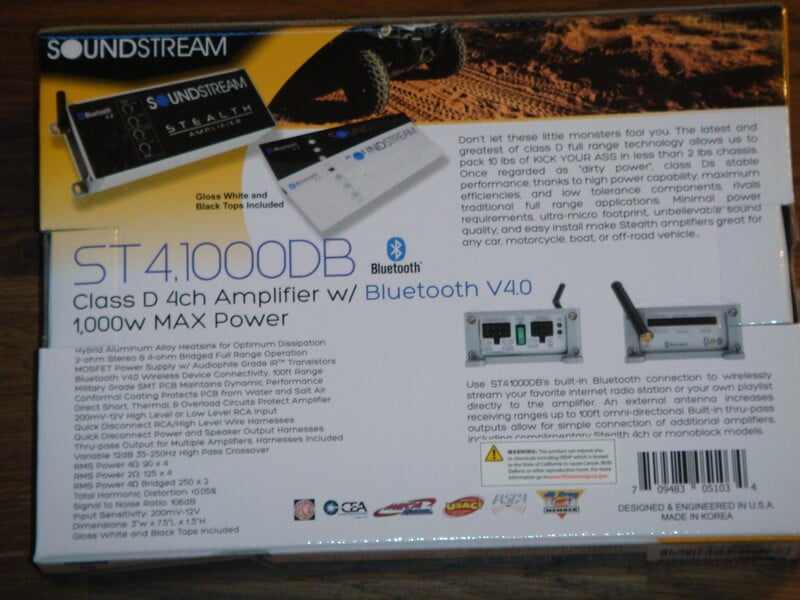 Nuotrauka 3 - Soundstream ST4.1000DB Bluetooth Garso stiprintuvas