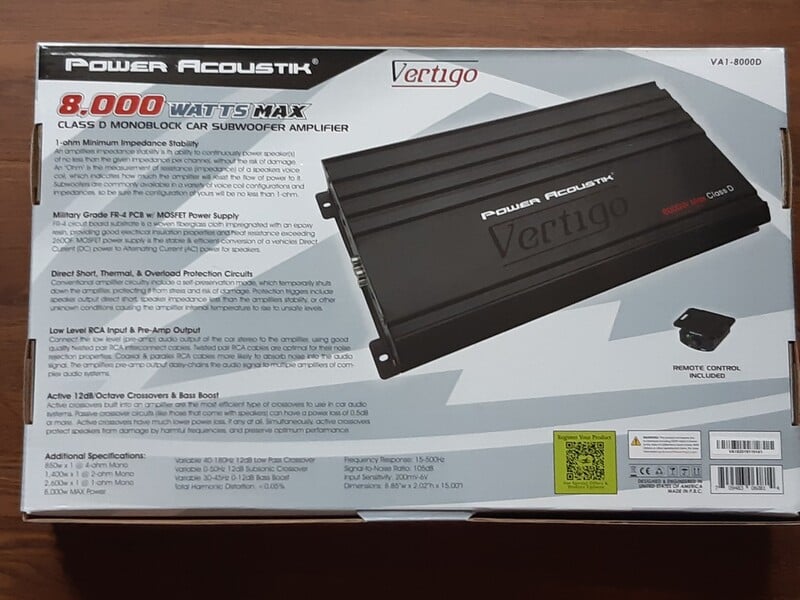 Nuotrauka 10 - Power Acoustik Vertigo VA1-1600D Garso stiprintuvas