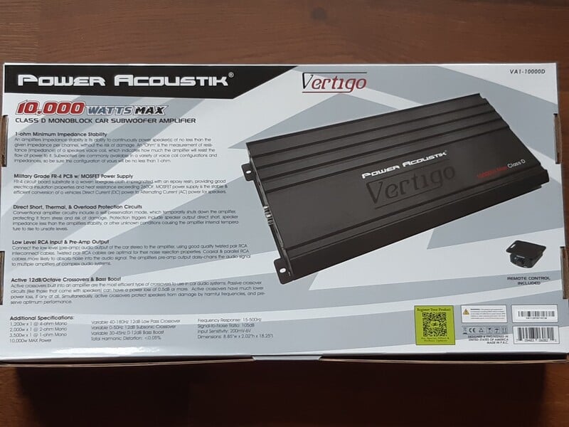 Nuotrauka 15 - Power Acoustik Vertigo VA1-1600D Garso stiprintuvas